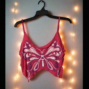 Pink Butterfly Crop Top | Cute Y2K Summer Top